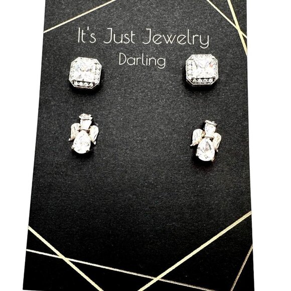 Sterling Silver Womans Earrings CZ Cubic Zirconia Pierced Studs Angel Princess - Picture 2 of 3